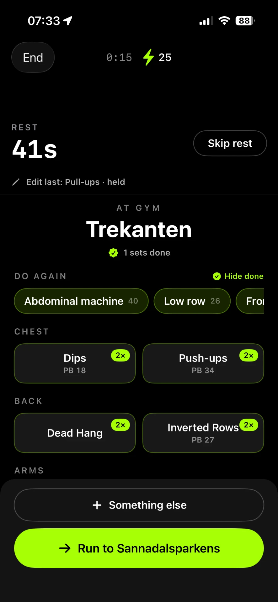 Exercise picker at a gym with personal bests